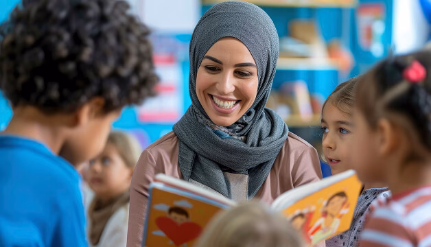 woman reading to children
