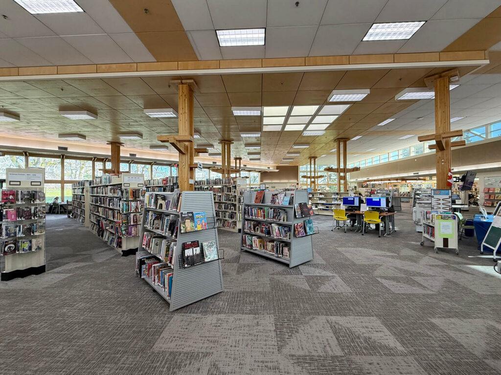Interior shot of Juan de Fuca showing bookstacks