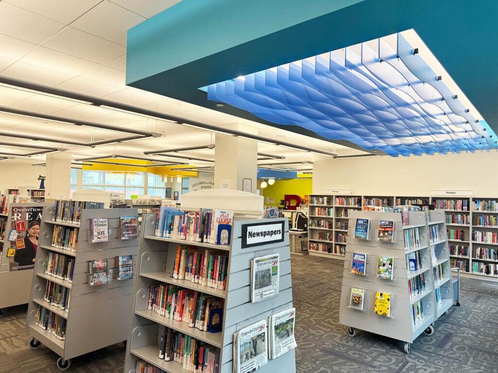 Interior shot of Langford Heritage Branch showing bookstacks