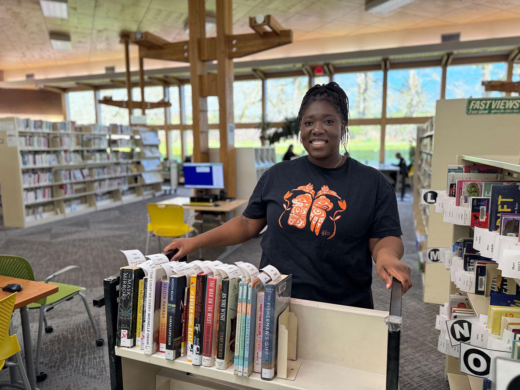 Staff with book cart