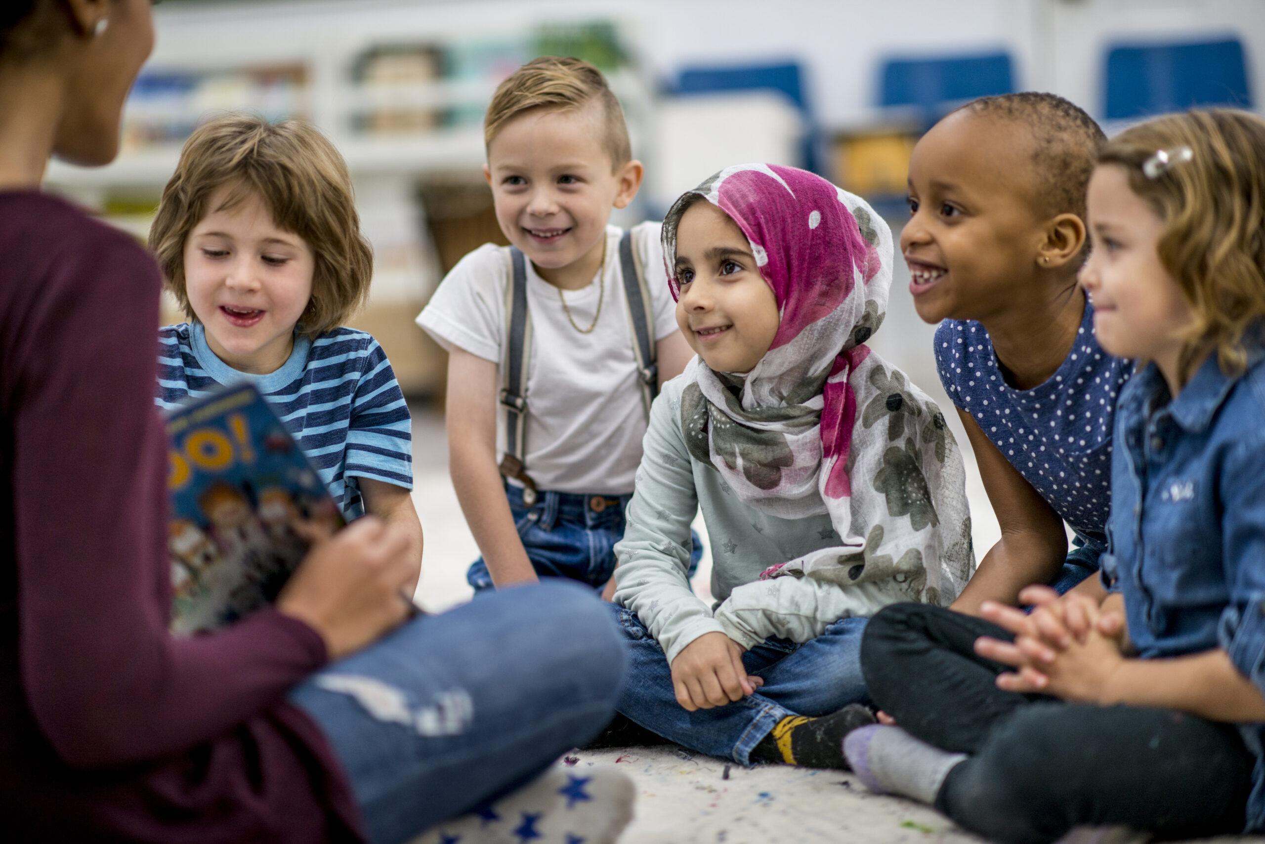 children in a library at storytime