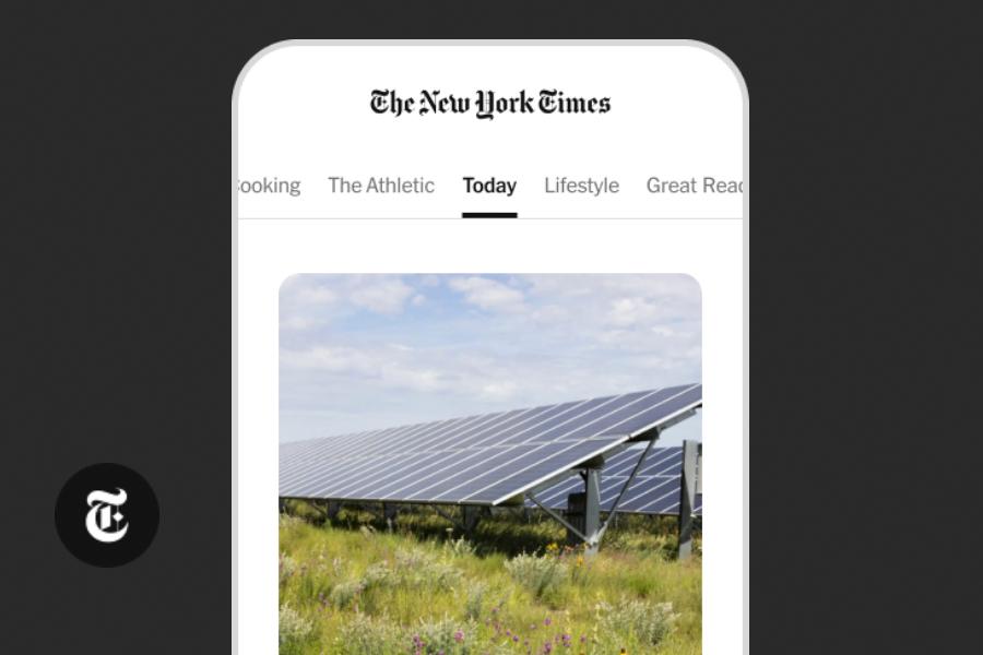 Phone screen showing New York Times application.