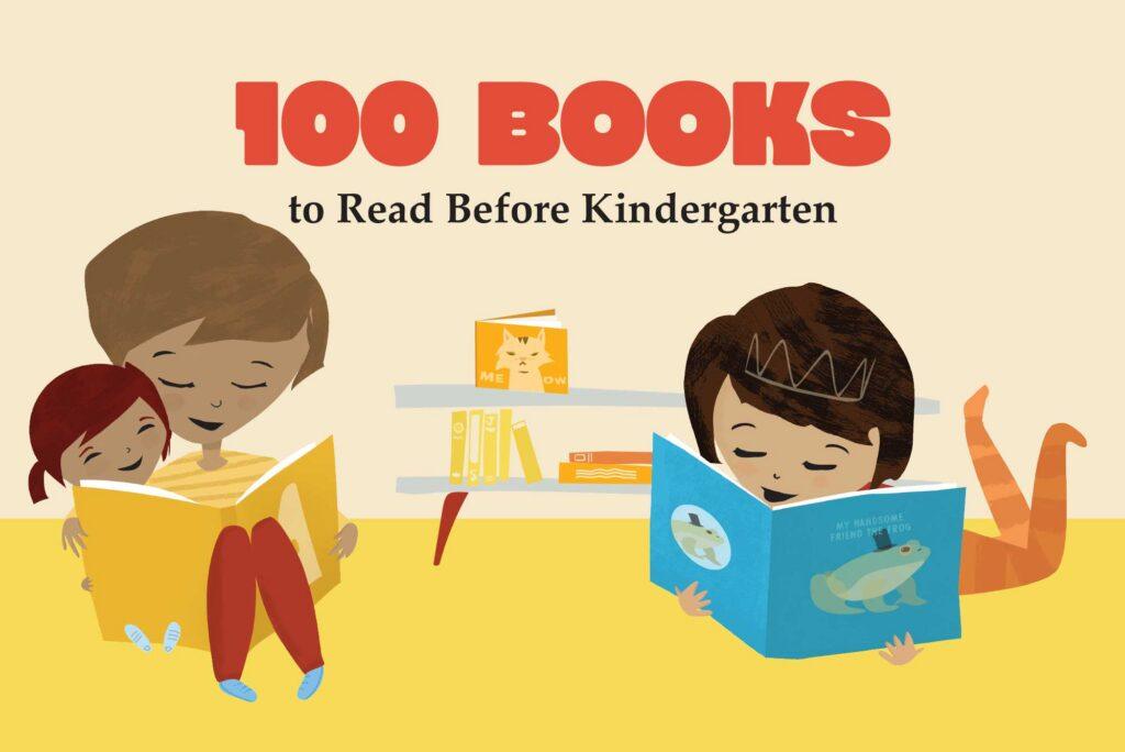 100 Books to Read Before Kindergarten GVPL illustration with whimsical children reading.