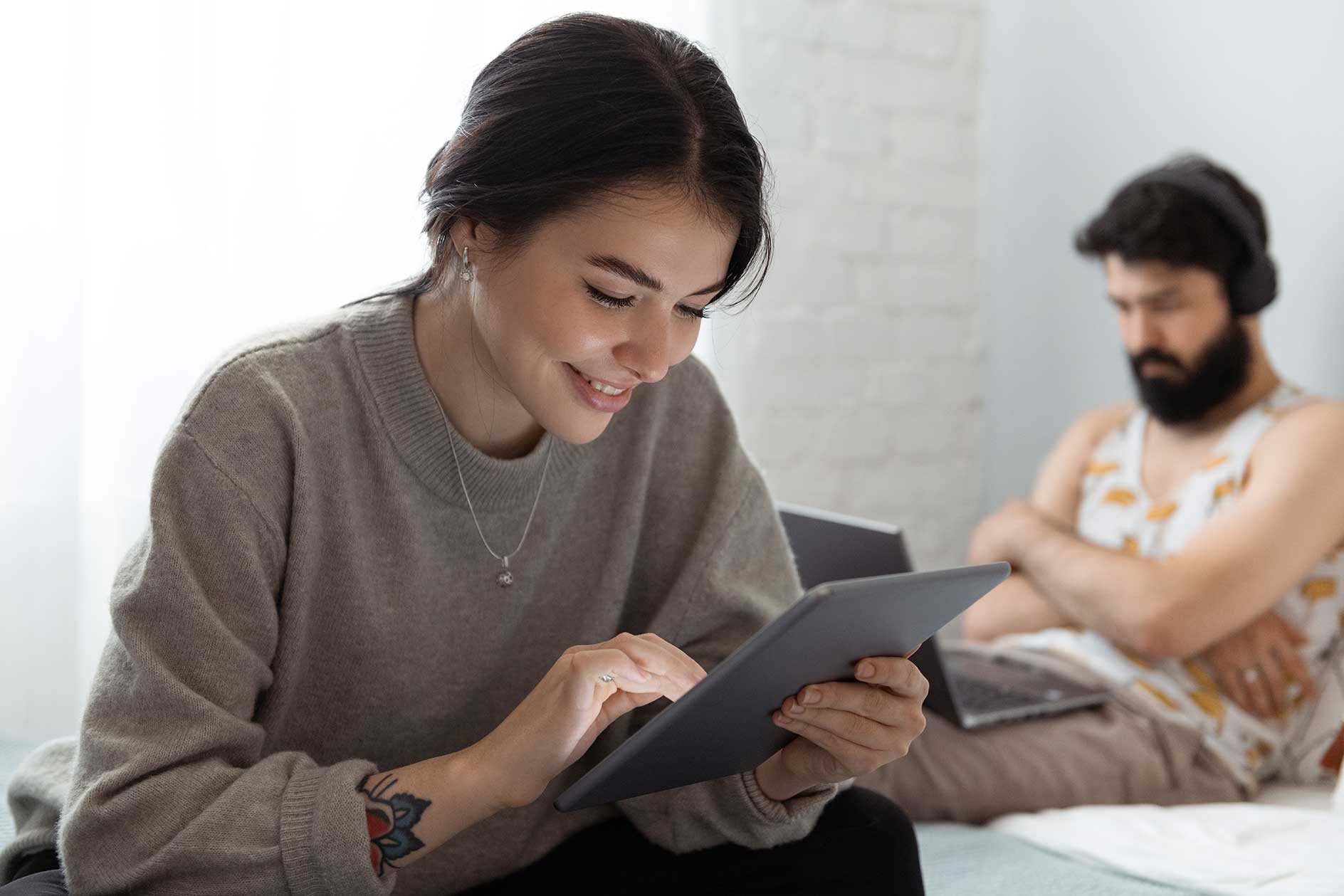 Woman reading on device
